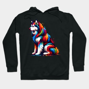 Vibrant Alaskan Malamute in Paint Splash Art Style Hoodie